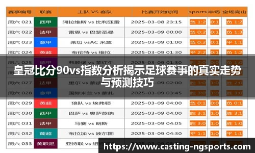 皇冠比分90vs指数分析揭示足球赛事的真实走势与预测技巧